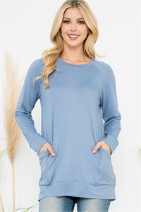 S15-1-1-YMT20003V-DSTBL - SOLID LONG SLEEVE FRONT POCKET TOP- DUSTY BLUE 1-1-1-1