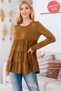 S10-14-1-YMT20005-DKCPC - SOLID LONG SLEEVE TIERED TOP- DARK CAPPUCCINO 1-2-2-2