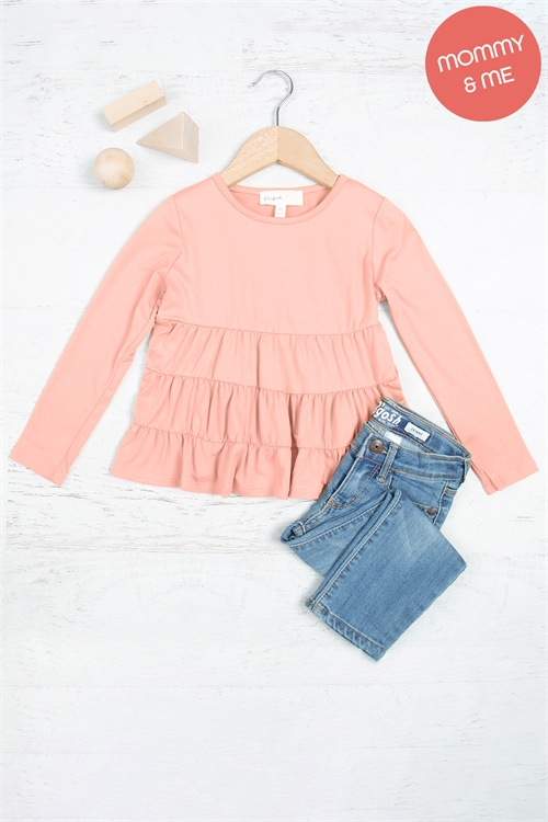 S8-2-5-YMT20005TK-BRNTCRL - KIDS LONG SLEEVE TIERED RUFFLE TOP- BURNT CORAL 1-1-1-1-1-1-1-1