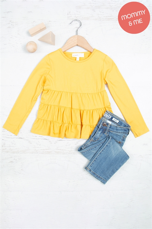 S7-3-5-YMT20005TK-DJ - KIDS LONG SLEEVE TIERED RUFFLE TOP- DIJON 1-1-1-1-1-1-1-1