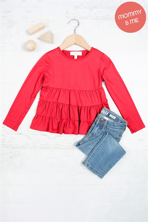 S8-2-5-YMT20005TK-RD - KIDS LONG SLEEVE TIERED RUFFLE TOP- RED 1-1-1-1-1-1-1-1