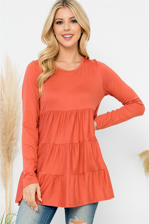 S10-10-2-YMT20005V-TRCT - SOLID LONG SLEEVE TIERED TOP- TERRACOTA 1-1-1-1