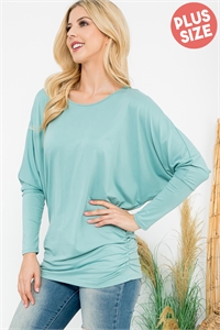 S13-1-4-YMT20007XV-ALOE - PLUS SIZE SOLID LONG DOLMAN SLEEVE TUNNEL DETAIL TOP- ALOE 3-2-1