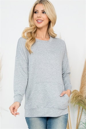 S4-7-2-YMT20011V-HGLT - LONG SLEEVE FRENCH TERRY TOP WITH KANGAROO POCKET TOP- HEATHER GREY LT. 1-1-1-1