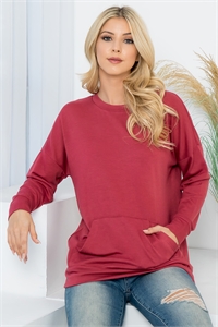 S4-7-1-YMT20011V-MAR - LONG SLEEVE FRENCH TERRY TOP WITH KANGAROO POCKET TOP- MARSALA 1-1-1-1