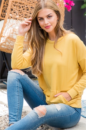 SA3-4-2-YMT20011V-MU - LONG SLEEVE FRENCH TERRY TOP WITH KANGAROO POCKET TOP- MUSTARD 1-1-1-1