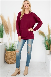 S12-11-2-YMT20011V-OXBLD - LONG SLEEVE FRENCH TERRY TOP WITH KANGAROO POCKET TOP- OXBLOOD 1-1-1-1