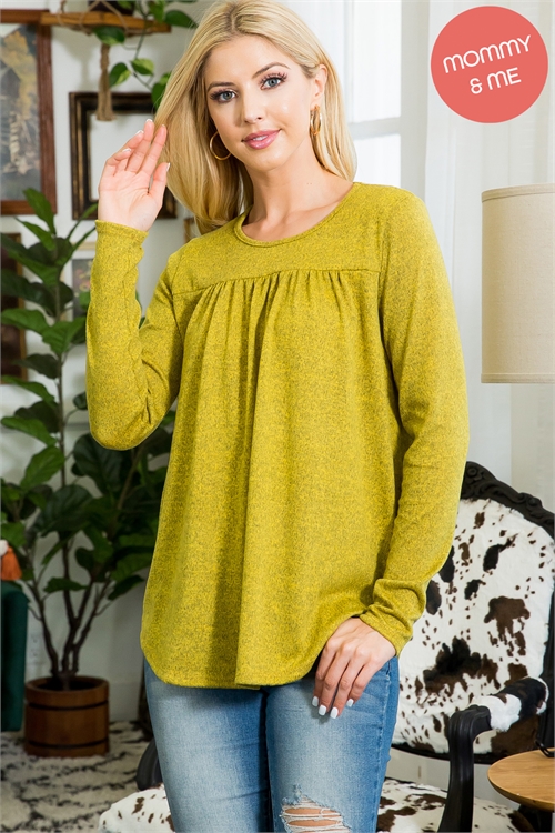 S9-20-3-YMT20014-MU - LONG SLEEVE SHIRRING DETAIL TOP- MUSTARD 1-2-2-2