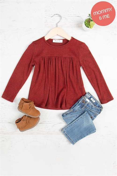 S8-2-4-YMT20014TK-MAR - KIDS LONG SLEEVE SHIRRING DETAIL TOP- MARSALA 1-1-1-1-1-1-1-1