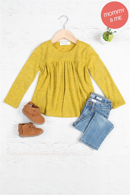 S8-2-4-YMT20014TK-MU - KIDS LONG SLEEVE SHIRRING DETAIL TOP- MUSTARD 1-1-1-1-1-1-1-1 (NOW $5.75 ONLY!)