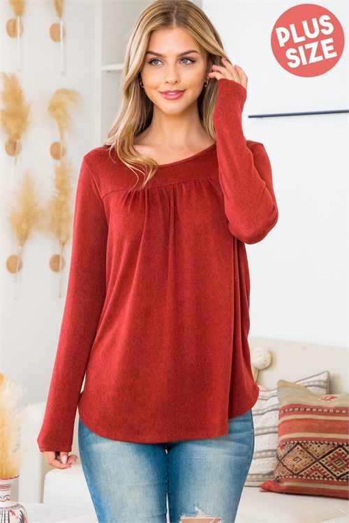 SA4-7-2-YMT20014X-MAR - LONG SLEEVE SHIRRING DETAIL TOP- MARSALA 3-2-1