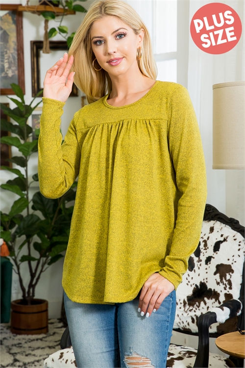 SA4-4-4-YMT20014X-MU-1 - LONG SLEEVE SHIRRING DETAIL TOP- MUSTARD 2-2-0