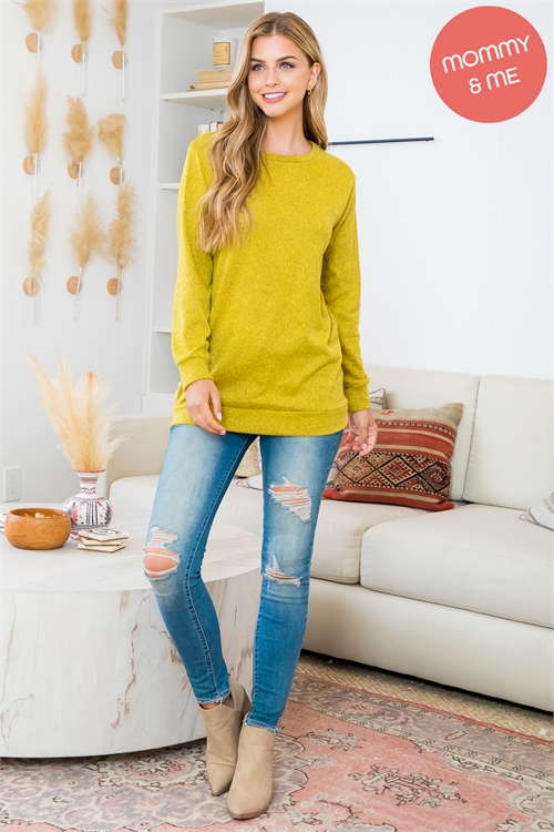 S10-8-3-YMT20015-MU - LONG SLEEVE ROUND NECK PULLOVER TOP- MUSTARD 1-2-2-2 (NOW $6.75 ONLY!)