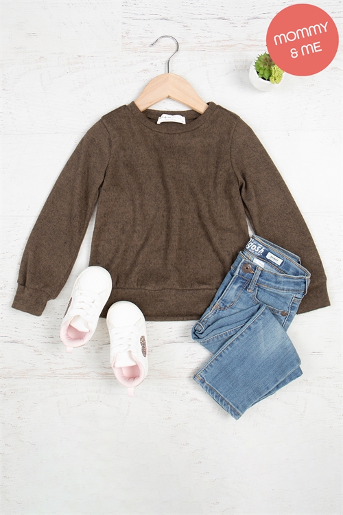 S7-9-4-YMT20015TK-DKOV-1 - KIDS LONG SLEEVE ROUND NECK PULLOVER TOP- DARK OLIVE 1-1-1-1-0-0-0-0