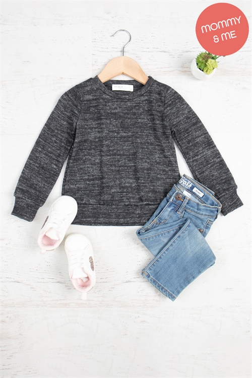 S7-10-4-YMT20015TK-HTRBK - KIDS LONG SLEEVE ROUND NECK PULLOVER TOP- HEATHER BLACK 1-1-1-1-1-1-1-1 (NOW $5.75 ONLY!)