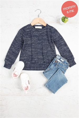 S16-9-5-YMT20015TK-HTRNV-1 - KIDS LONG SLEEVE ROUND NECK PULLOVER TOP- HEATHER NAVY 0-0-0-1-1-1-1-0 (NOW $5.75 ONLY! )