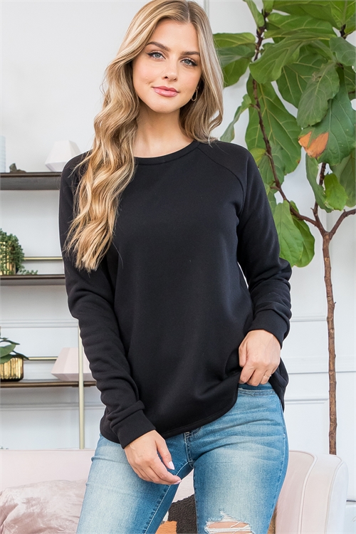 S12-4-4-YMT20024-BK-1 - FLEECED LONG SLEEVE FRENCH TERRY PULLOVER TOP- BLACK 2-1-0-0