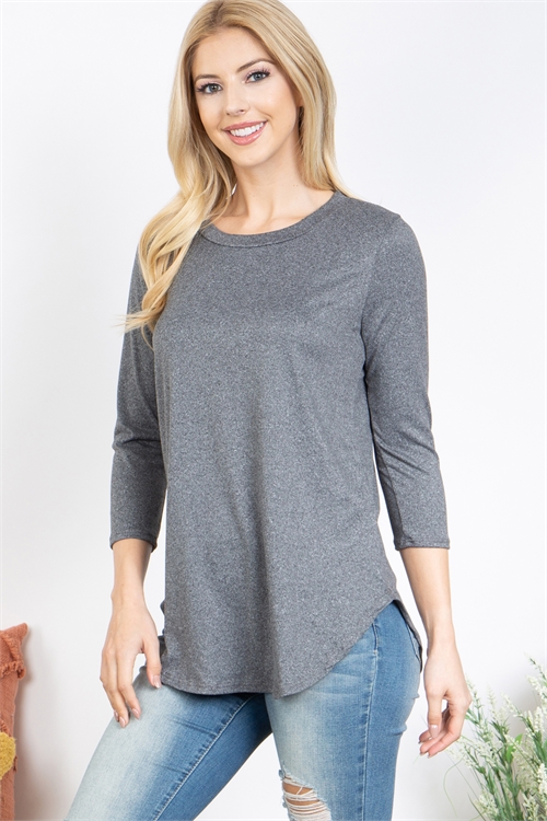 S8-10-3-YMT20025-2TCHL - DOLPHIN HEM QUARTER SLEEVE SOLID TOP- 2TONE CHARCOAL 1-2-2-2
