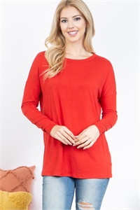 S11-12-2-YMT20030-RU - LONG SLEEVE ROUND NECKLINE SOLID TOP- RUST 1-2-2-2 (NOW $3.00 ONLY!)