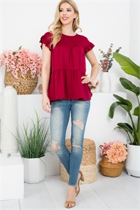 S8-5-1-YMT20039V-WN - TIERED RUFFLE SOLID SWING TOP- WINE 1-2-2-2