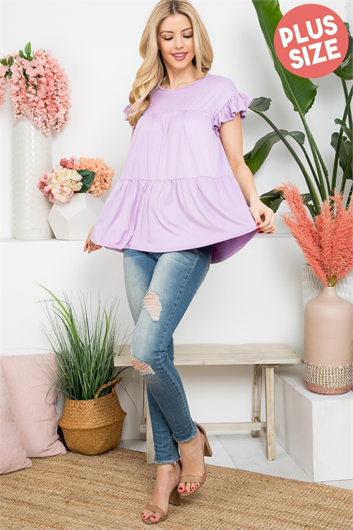 S10-10-4-YMT20039X-LVD-1 - PLUS SIZE TIERED RUFFLE SOLID SWING TOP- LAVENDER 2-2-1
