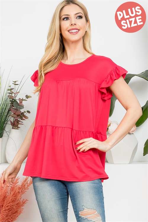 S16-6-1-YMT20039XV-CRLBLD - PLUS SIZE TIERED RUFFLE SOLID SWING TOP- CORAL BOLD 3-2-1
