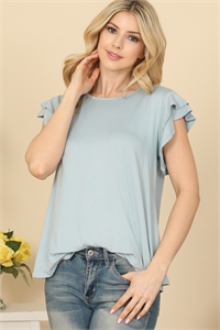 S10-17-3-YMT20046-BLPWD-1 - LAYERED RUFFLE SHORT SLEEVE SOLID TOP- BLUE POWDER 0-2-2-2