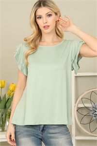 S11-14-2-YMT20046-NSG - LAYERED RUFFLE SHORT SLEEVE SOLID TOP- NEW SAGE 1-2-2-2