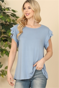 S11-11-1-YMT20046-SLTBL - LAYERED RUFFLE SHORT SLEEVE SOLID TOP- SLATE BLUE 1-2-2-2