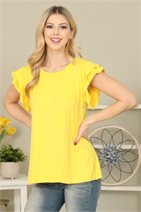 S11-15-4-YMT20046-YLW - LAYERED RUFFLE SHORT SLEEVE SOLID TOP- YELLOW 1-2-2-2