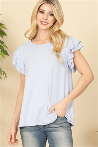 S10-18-2-YMT20046V-BLSP - LAYERED RUFFLE SHORT SLEEVE SOLID TOP- BLUE SPRING 1-2-2-2