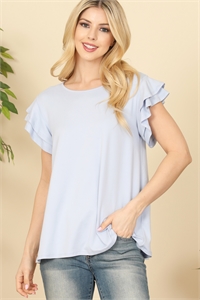 S10-12-3-YMT20046V-BLSP - LAYERED RUFFLE SHORT SLEEVE SOLID TOP- BLUE SPRING 1-2-2-2
