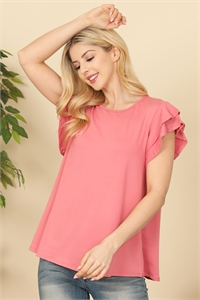 S10-20-1-YMT20046V-MVDST - LAYERED RUFFLE SHORT SLEEVE SOLID TOP- MAUVE DUSTY 1-2-2-2