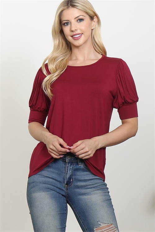 S11-5-4-YMT20061-ABU - SHORT PUFF SLEEVE JERSEY TOP- ASH BURGUNDY 1-2-2-2