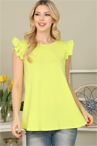 S11-19-2-YMT20064-LM - SOLID RUFFLE SLEEVE TOP- VINTAGE LIME 1-2-2-2