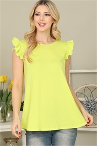 S10-9-1-YMT20064-LM - SOLID RUFFLE SLEEVE TOP- VINTAGE LIME 1-2-2-2