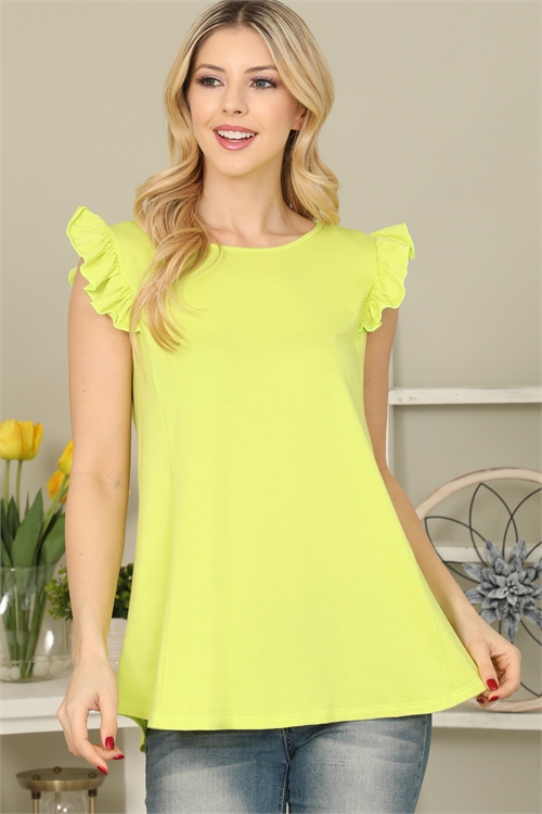 S11-19-2-YMT20064-LM - SOLID RUFFLE SLEEVE TOP- VINTAGE LIME 1-2-2-2