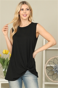 S9-7-3-YMT20066-BK - SOLID SLEEVELESS FRONT TWIST TOP - BLACK 1-2-2-2