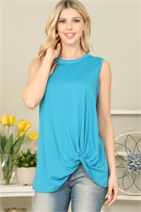 S9-10-3-YMT20066-TL - SOLID SLEEVELESS FRONT TWIST TOP - TEAL 1-2-2-2