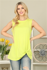 S8-3-3-YMT20066-VTLM - SOLID SLEEVELESS FRONT TWIST TOP - VINTAGE LIME 1-2-2-2