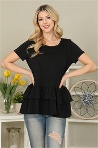 S7-10-1-YMT20067-BK - SOLID LAYERED RUFFLE HEM TOP- BLACK 1-2-2-2