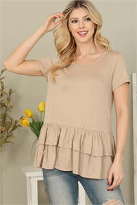 S7-9-1-YMT20067-KHK - SOLID LAYERED RUFFLE HEM TOP- KHAKI 1-2-2-2