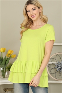 S7-9-1-YMT20067-VTLM - SOLID LAYERED RUFFLE HEM TOP- VINTAGE LIME 1-2-2-2