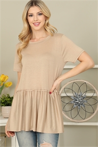 S10-15-2-YMT20068-KHK - SOLID PEPLUM WAIST TOP- KHAKI 1-2-2-2