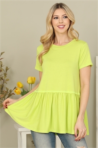 S7-8-2-YMT20068-VTLM - SOLID PEPLUM WAIST TOP- VINTAGE LIME 1-2-2-2