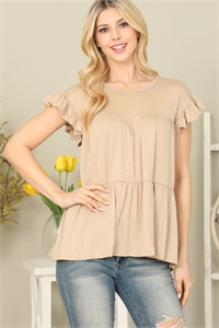 S5-3-3-YMT20069-KHK - RUFFLE SLEEVE SOLID TIERED TOP- KHAKI 1-2-2-2