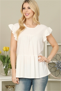 S8-8-2-YMT20071-IV - SOLID SWISS DOT RUFFLE SLEEVE TIERED TOP- IVORY 1-2-2-2