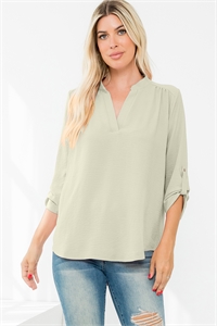 SA3-4-2-YMT20072V-SGLT - NOTCH NECK 3/4 TAB SLEEVE SOLID AIRFLOW TOP - SAGE LIGHT 1-1-1-1