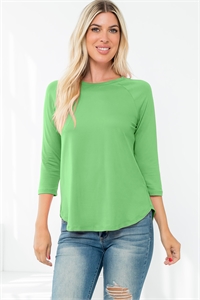 S11-14-1-YMT20073V-GNLT - 3/4 SLEEVE ROUND HEM SOLID TOP- GREEN LIGHT 1-1-1-1