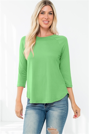 S11-15-1-YMT20073V-GNLT - 3/4 SLEEVE ROUND HEM SOLID TOP- GREEN LIGHT 1-1-1-1